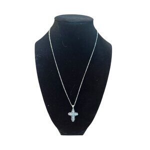 Vintage 925 Sterling Silver Ornate Filigree Cross Pendant Necklace 18" Religious